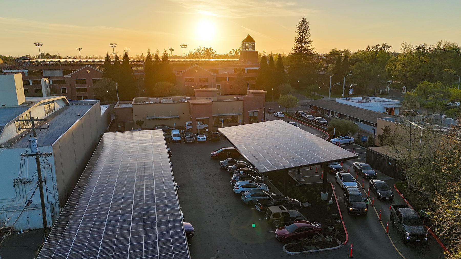 aerial view of microgrid with sun