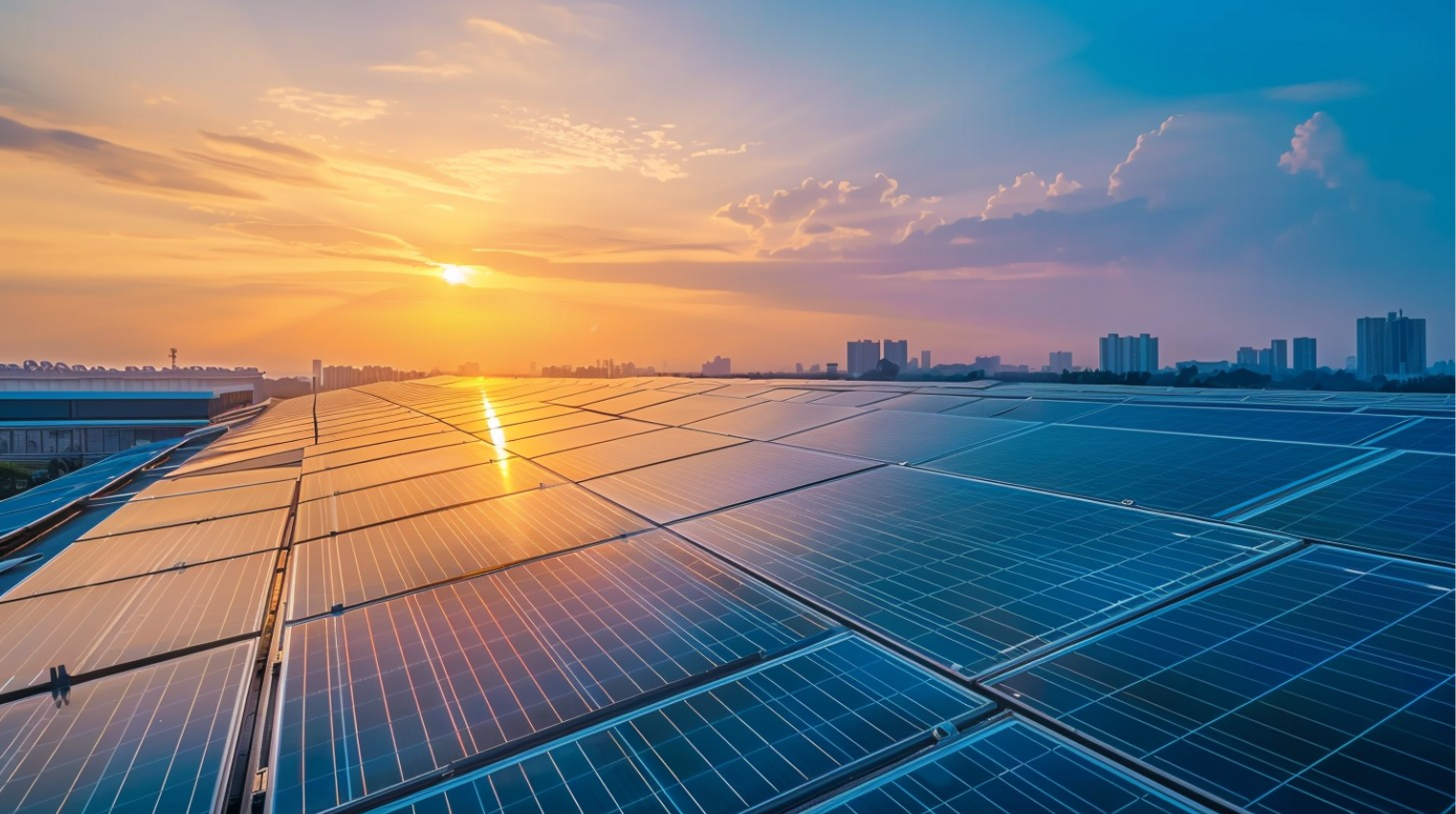 Sunrise over solar panels